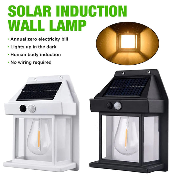 New Solar Tungsten Wall Lamp Three Modes Outdoor Villa Garden Courtyard Waterproof Decoration Induction Lantern Small Night Lamp